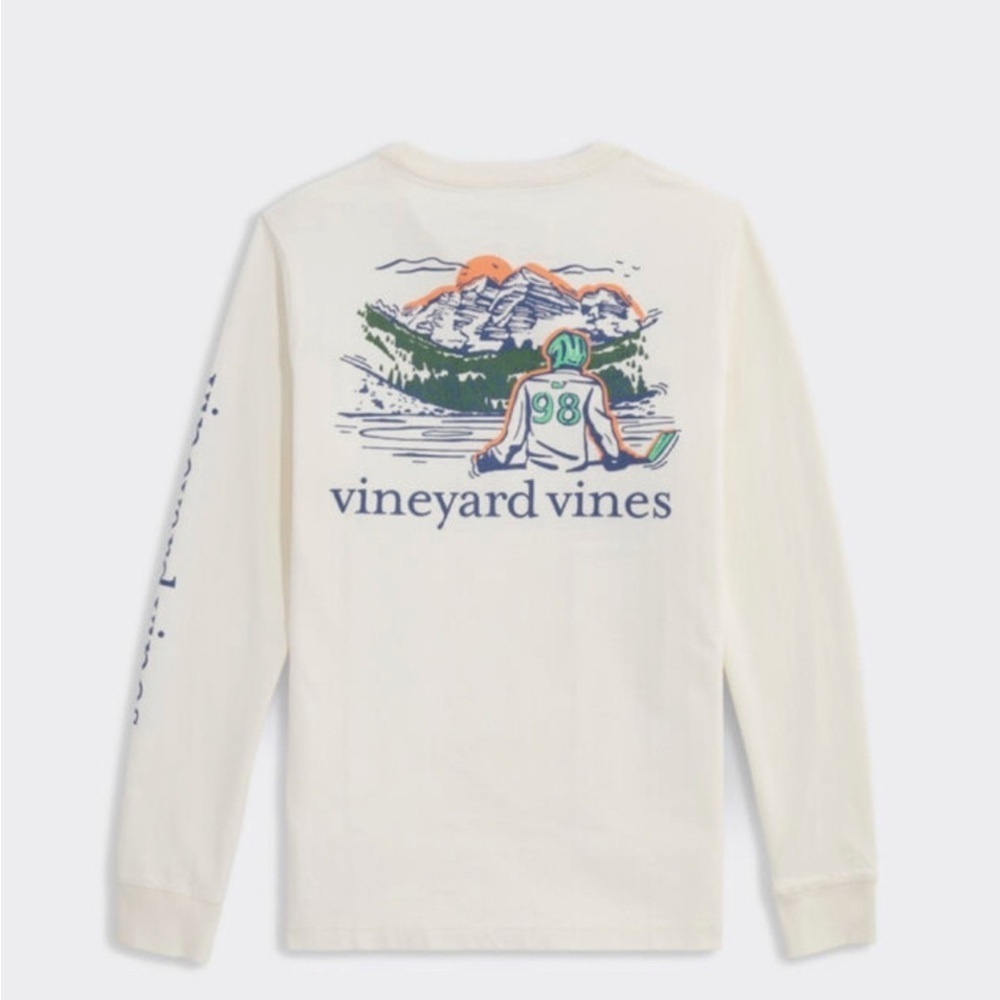 Vineyard Vines Men’s  Hockey Pond Graphic Long Sleeve Tee Shirt SZ 2X Cream